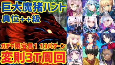 【FGO】巨大魔猪ハント典位++級 90++変則3T周回13パターン【ハンティングクエスト】