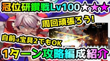 【FGO】冠位研鑽戦Lv100★★★を1ターン攻略！レンタル強ければ自前は宝具2でもOK！編成紹介していきます【ゆっくり】